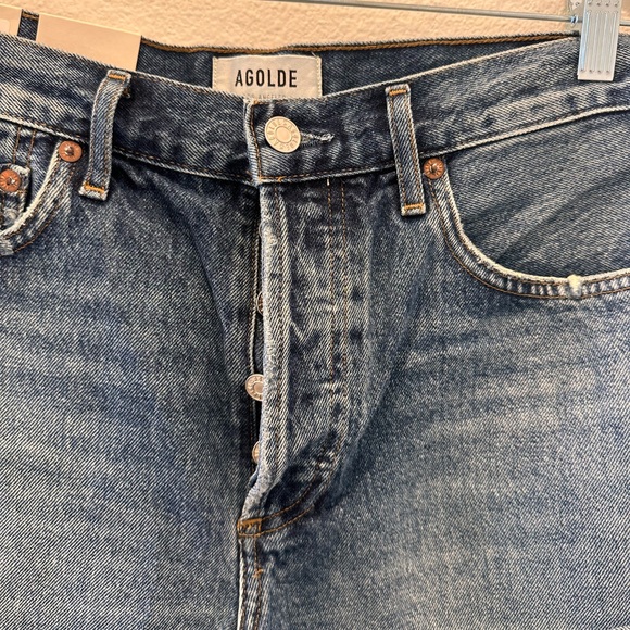 Agolde NWT Blue Lowkey Parker Button Fly Raw Cut Vintage Cut Off Shorts Size 28 - Picture 4 of 8